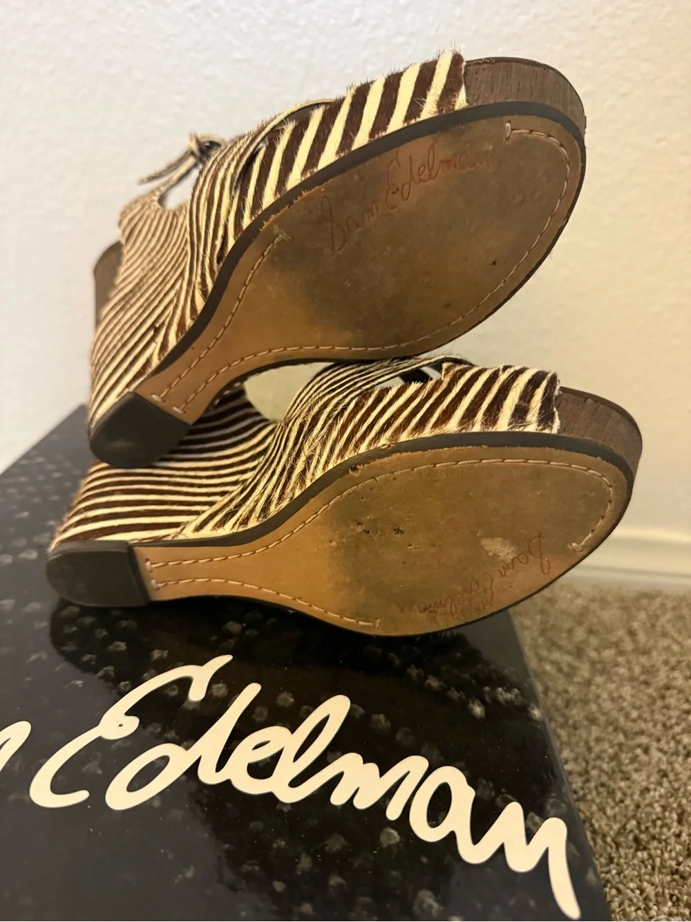 Sam Edelman Katrice zebra print  Women's Brown  Wedge Sandals size 7.5